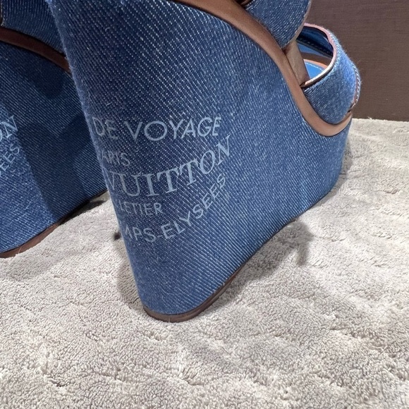 Louis Vuitton Denim and Leather Wedges sz 40 eu US 10 - Picture 7 of 9